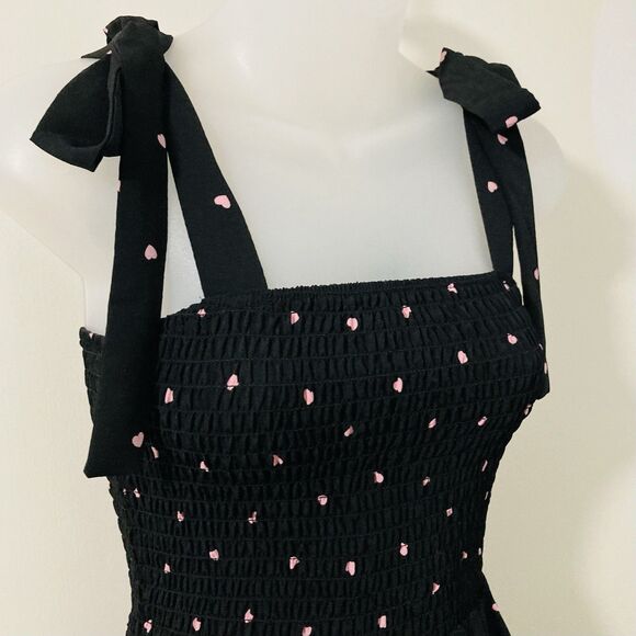 Francesca’s Size XS Ramona Heart Tiered Maxi Dress Sleeveless Smocked Black Pink - Picture 5 of 12